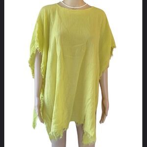 Eileen Fisher Women's OS Solid Yellow Sleeve Fringe Shawl Made in Italy
